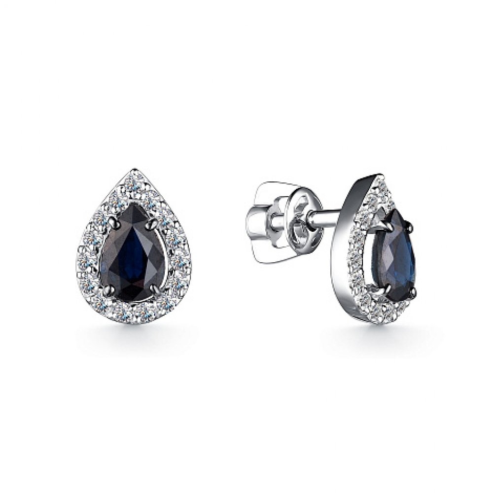 Cercei Pusete din aur alb cu pietre Diamant, Safir