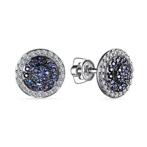 Cercei Pusete din aur alb cu pietre Diamant, Safir