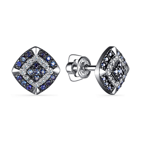 Cercei Pusete din aur alb cu pietre Diamant, Safir