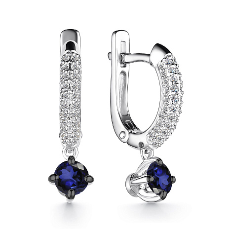 Cercei Suspendați din aur alb cu pietre Diamant, Safir