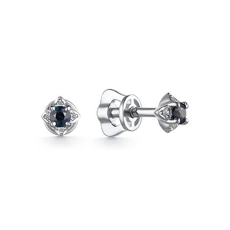 Cercei Pusete din aur alb cu pietre Diamant, Safir