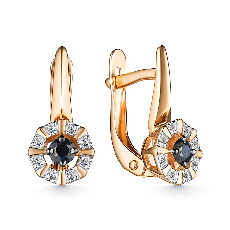 Cercei din aur roșu cu pietre Diamant, Safir