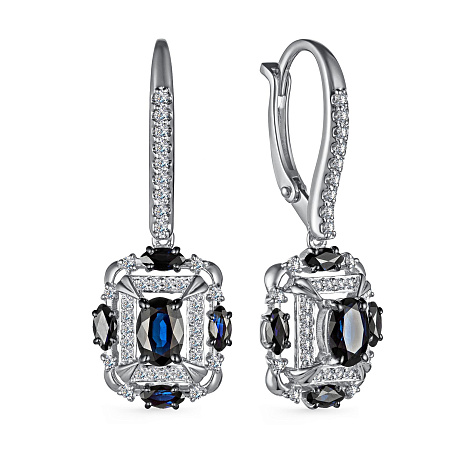 Cercei Suspendați din aur alb cu pietre Diamant, Safir