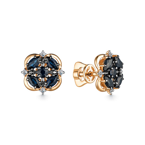 Cercei Pusete din aur roșu cu pietre Diamant, Safir