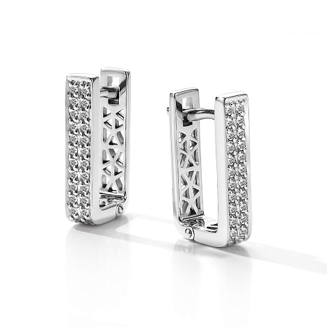 Cercei Creole din aur alb cu pietre Diamant