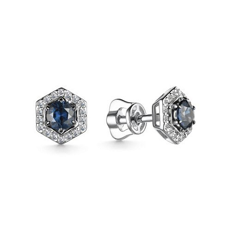 Cercei Pusete din aur alb cu pietre Diamant, Safir