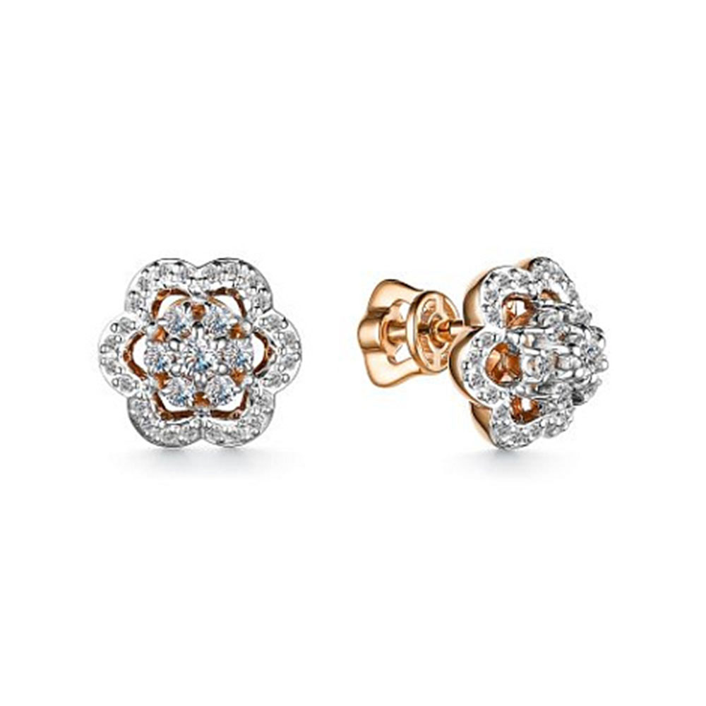 Cercei Pusete din aur roșu cu pietre Diamant