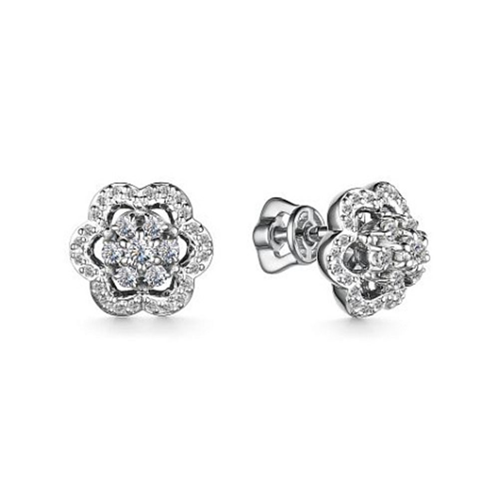 Cercei Pusete din aur alb cu pietre Diamant