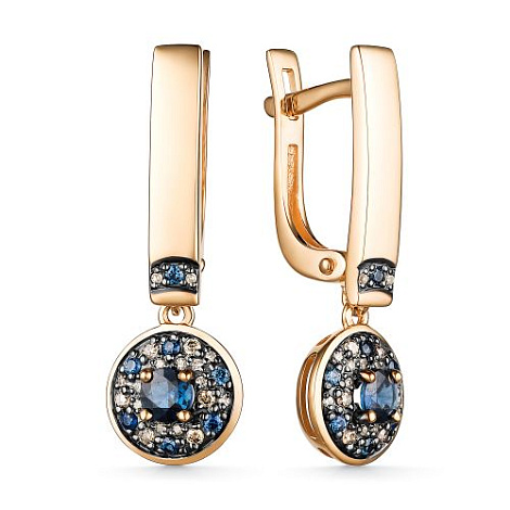 Cercei Suspendați din aur roșu cu pietre Diamant, Diamant Cognac și Safir