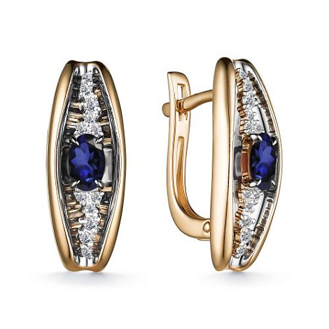 Cercei din aur roșu cu pietre Diamant, Safir