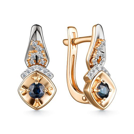 Cercei din aur roșu cu pietre Diamant, Safir