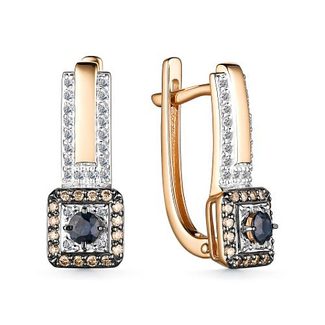 Cercei din aur roșu cu pietre Diamant, Diamant Cognac și Safir
