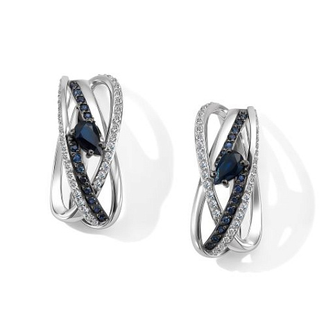Cercei din aur alb cu pietre Diamant, Safir
