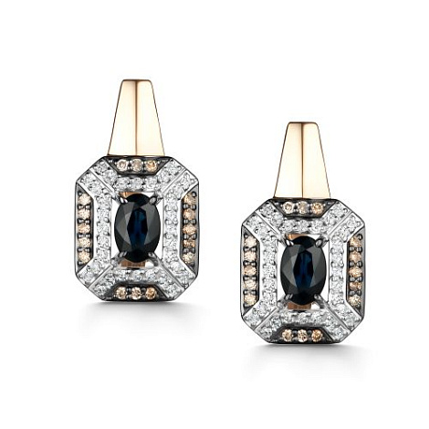 Cercei din aur roșu cu pietre Diamant Cognac, Diamant și Safir