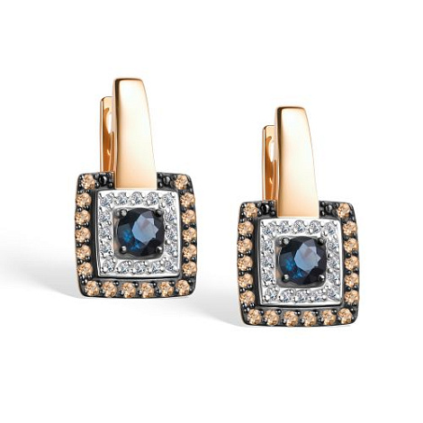 Cercei din aur roșu cu pietre Diamant Cognac, Diamant și Safir