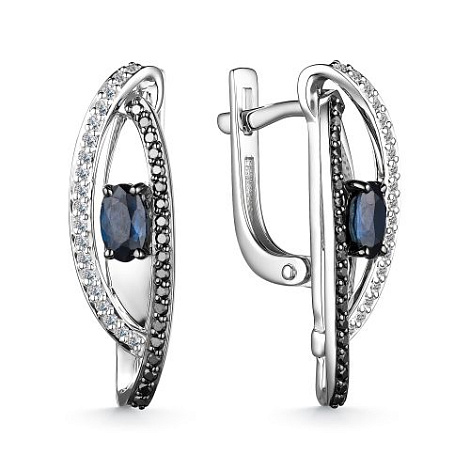 Cercei din aur alb cu pietre Diamant, Diamant negru și Safir