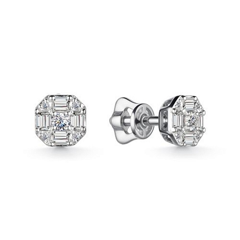 Cercei Pusete din aur alb cu pietre Diamant