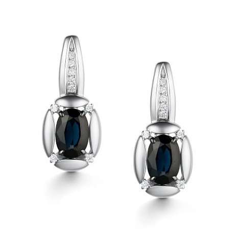 Cercei din aur alb cu pietre Diamant, Safir
