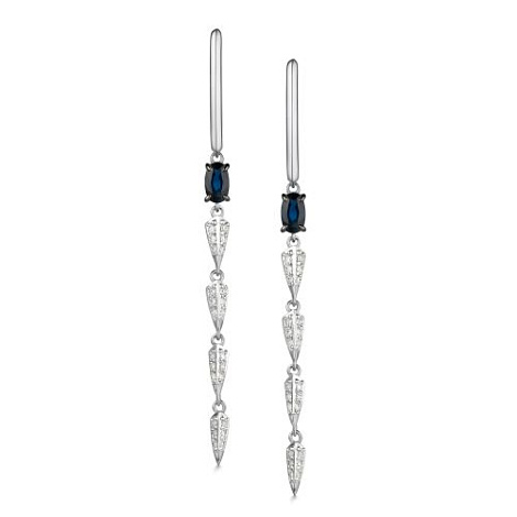 Cercei Suspendați din aur alb cu pietre Diamant, Safir