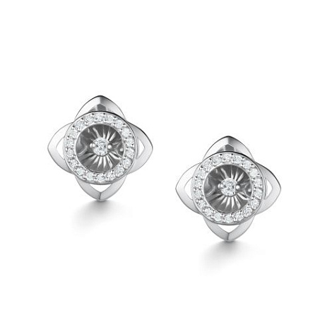 Cercei Pusete din aur alb cu pietre Diamant