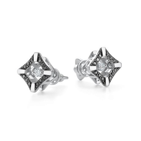 Cercei Pusete din aur alb cu pietre Diamant, Diamant negru
