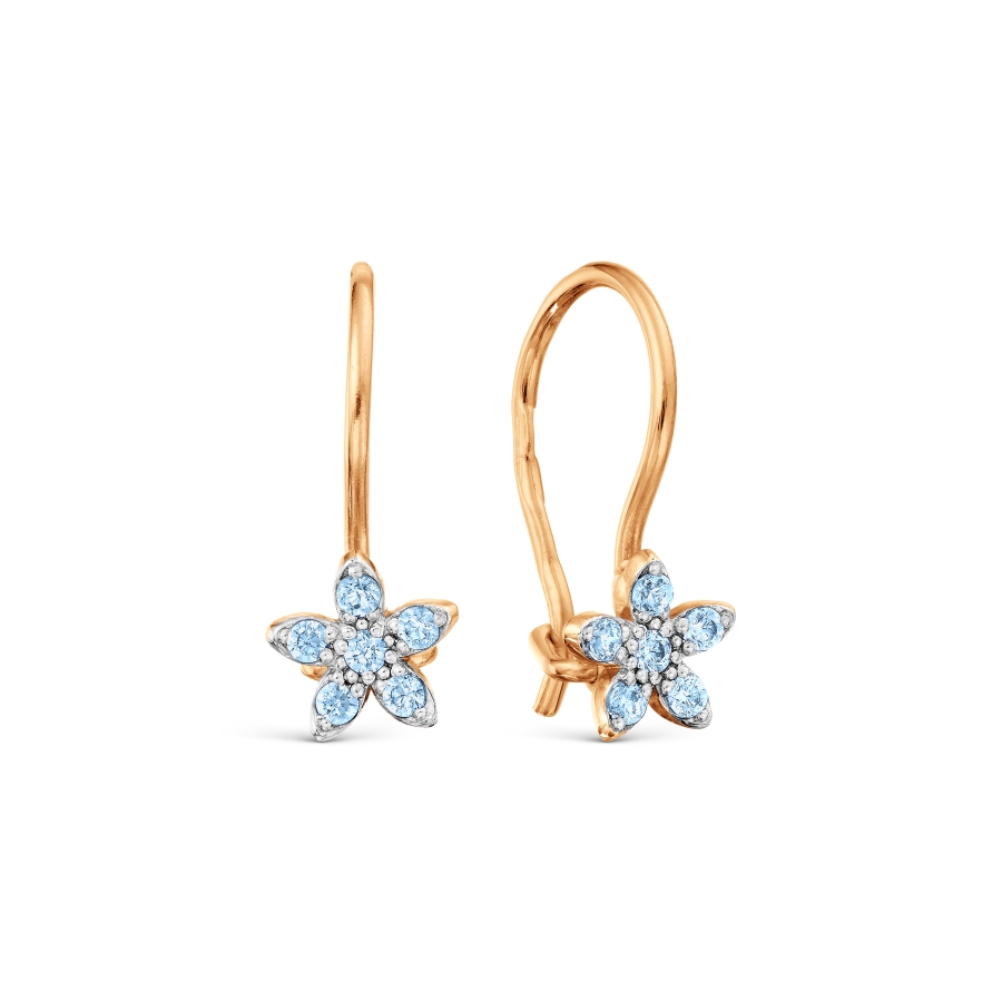 Cercei p-u copii din aur roșu cu pietre Cubic Zirconia Albastru