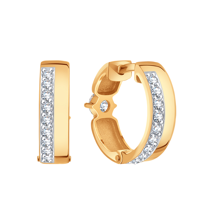 Cercei Creole din aur roșu cu pietre Cubic Zirconia Incolor
