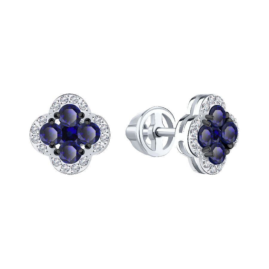 Cercei Pusete din aur alb cu pietre Diamant, Safir