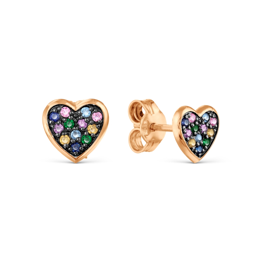 Cercei Pusete din aur roșu cu pietre Cubic zirconia Liliachiu, Cubic zirconia Galben și Cubic zirconia Albastru