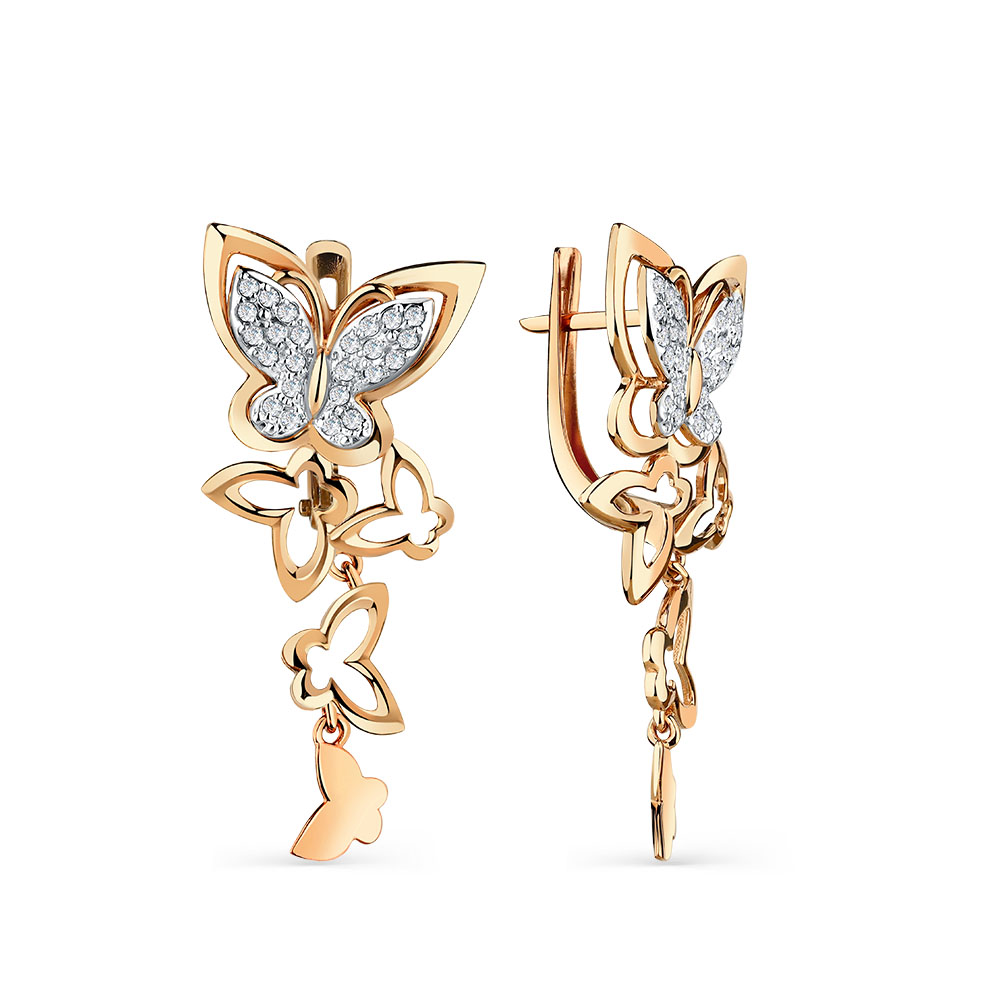 Cercei Suspendați din aur roșu cu pietre Cubic Zirconia Incolor