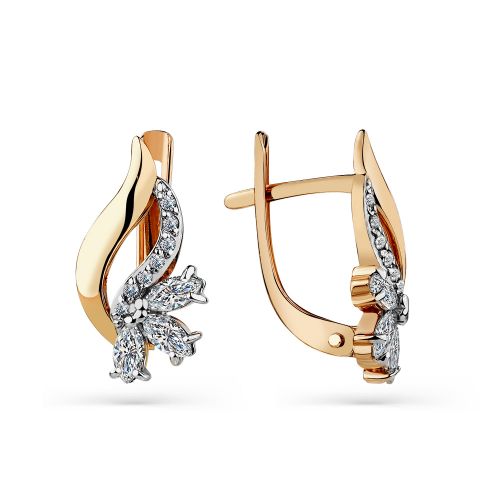 Cercei din aur roșu cu pietre Cubic zirconia