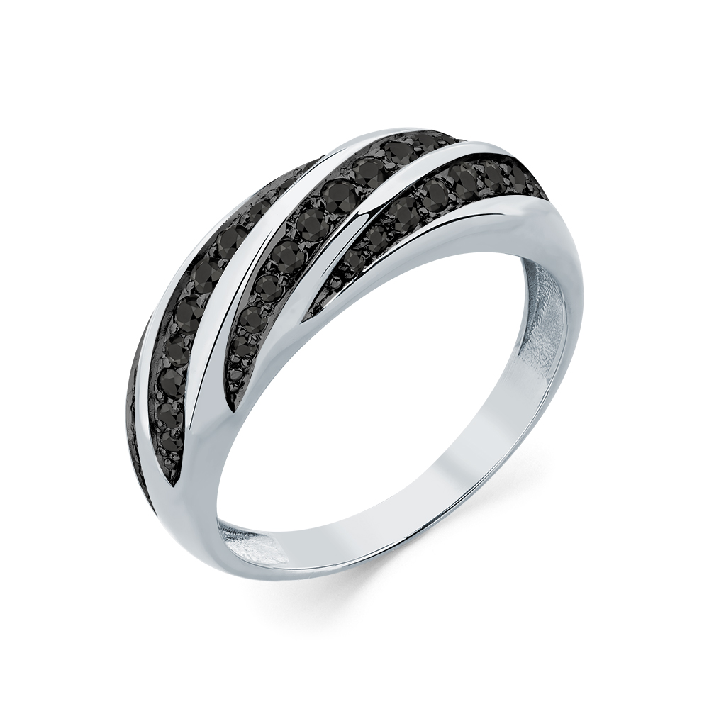 Inel din aur alb cu pietre Cubic Zirconia Negru
