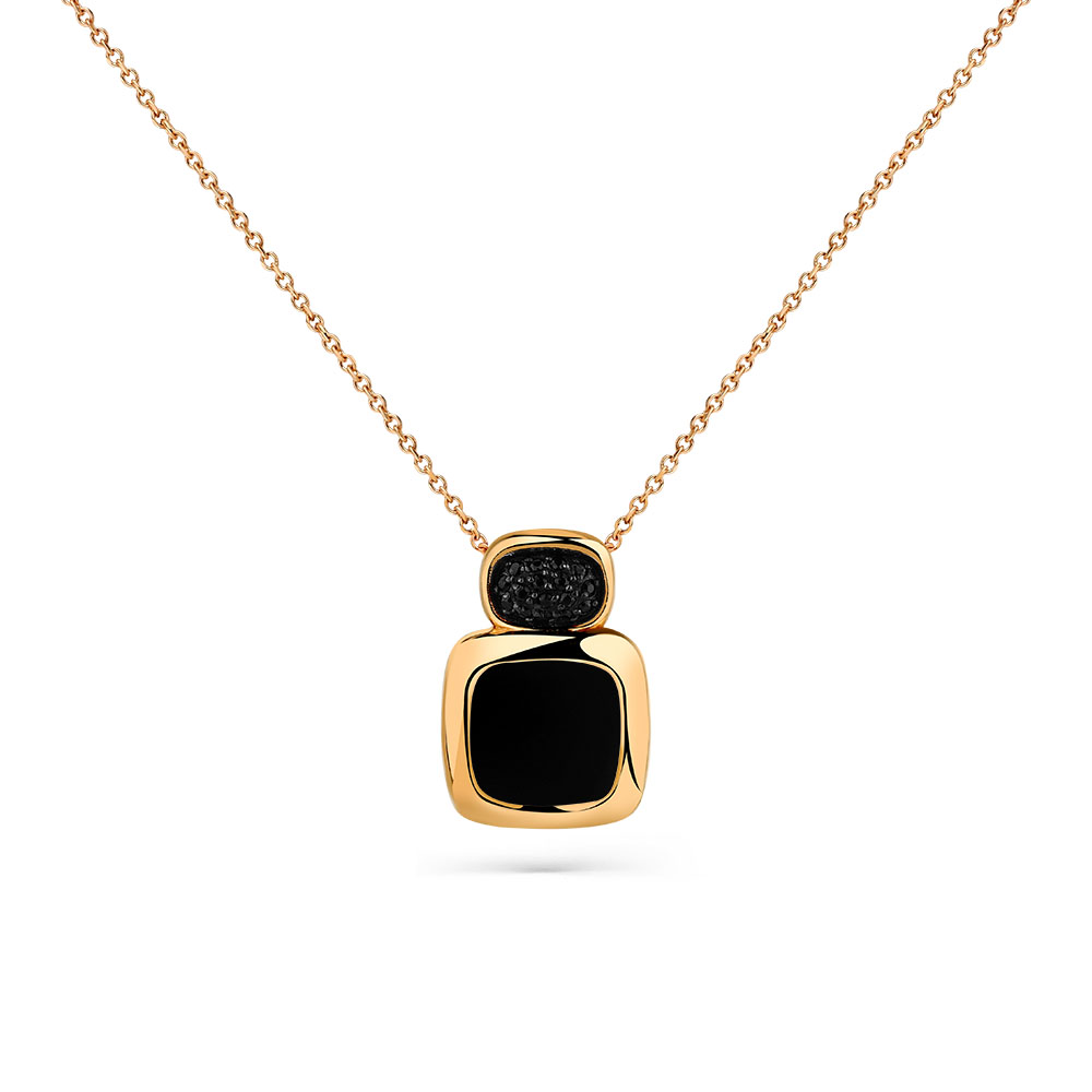Colier din aur roșu cu pietre Cubic Zirconia Negru, Agat negru