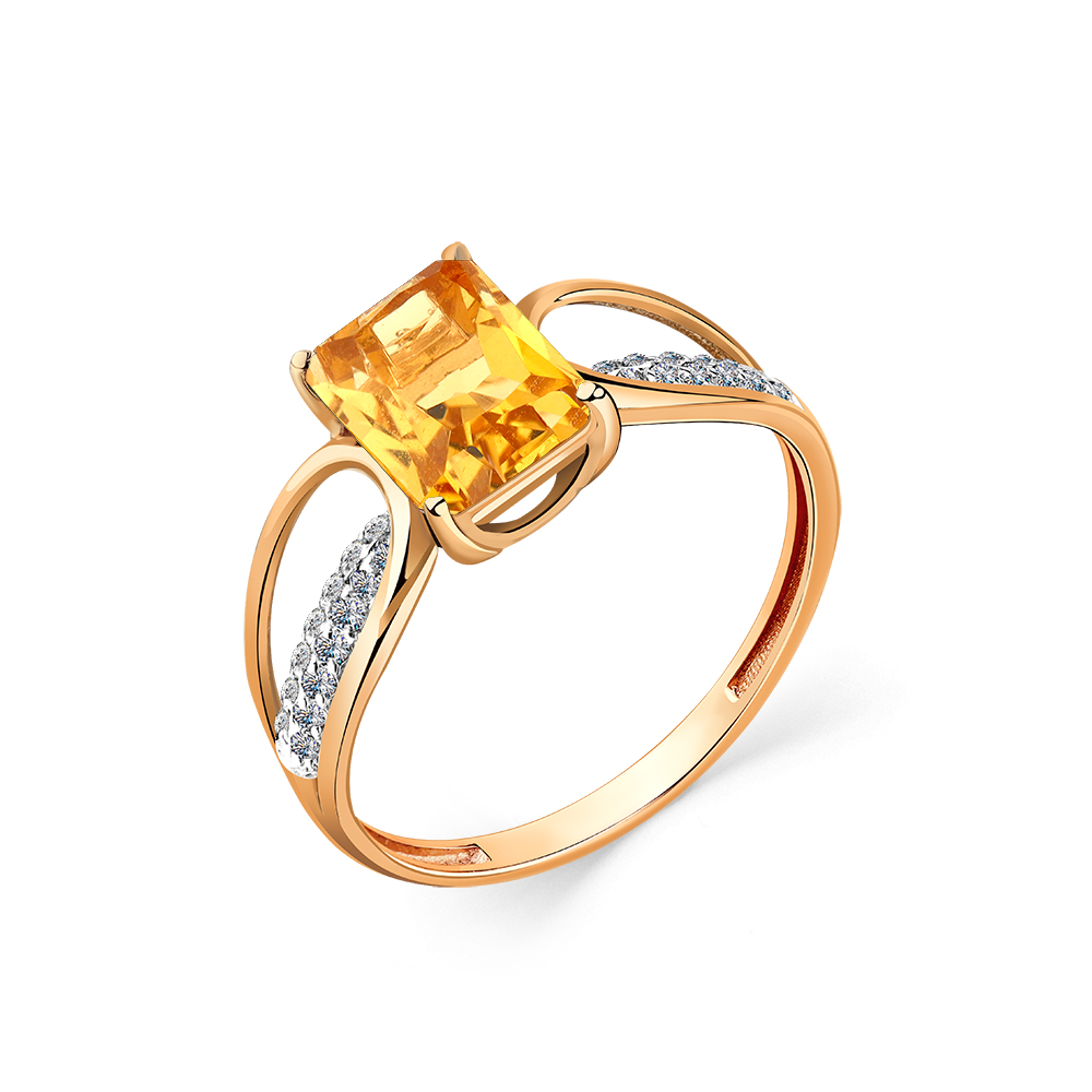 Inel din aur roșu cu pietre Cubic zirconia, Citrin