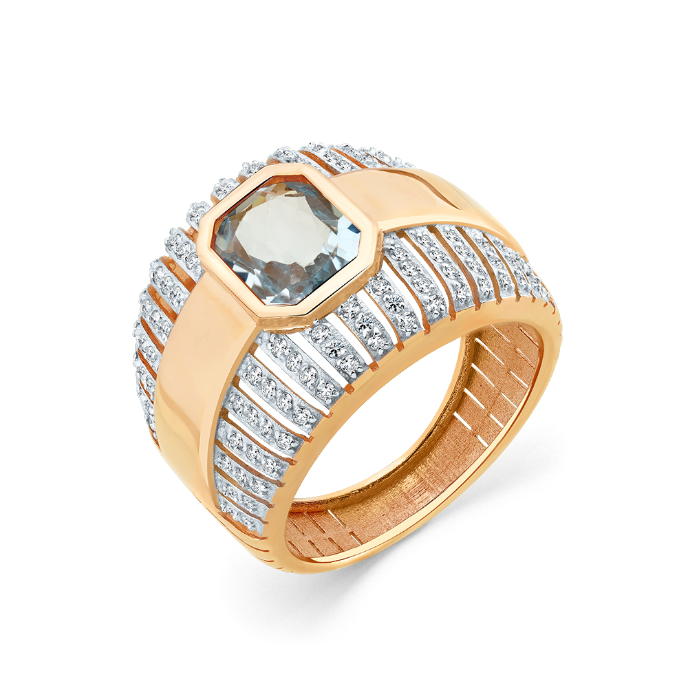 Inel din aur roșu cu pietre Cubic Zirconia Incolor, Topaz