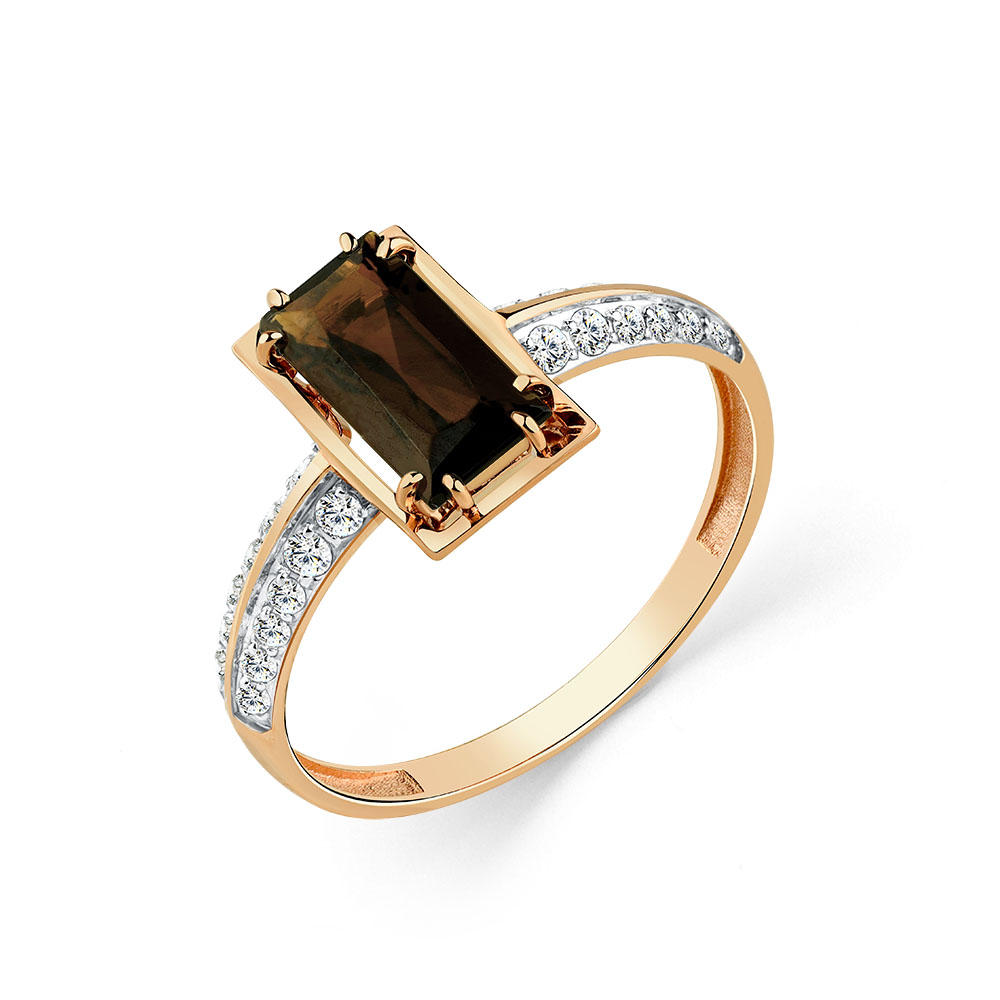 Inel din aur roșu cu pietre Cubic Zirconia Incolor, Cuarț fumuriu