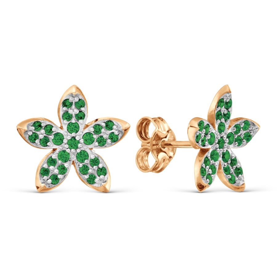 Cercei Pusete din aur roșu cu pietre Cubic Zirconia Verde