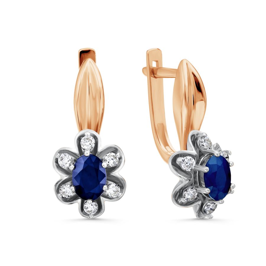 Cercei din aur alb și roșu cu pietre Diamant, Safir