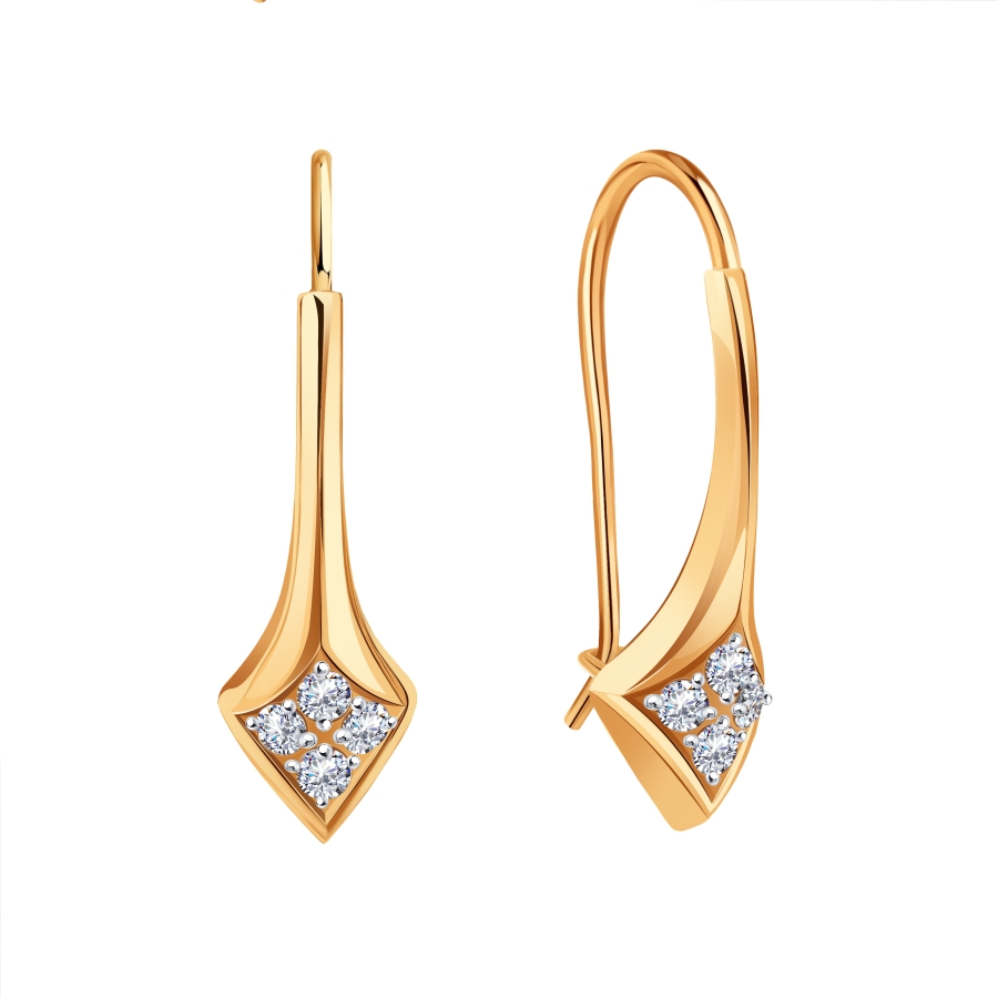 Cercei din aur roșu cu pietre Cubic Zirconia Incolor