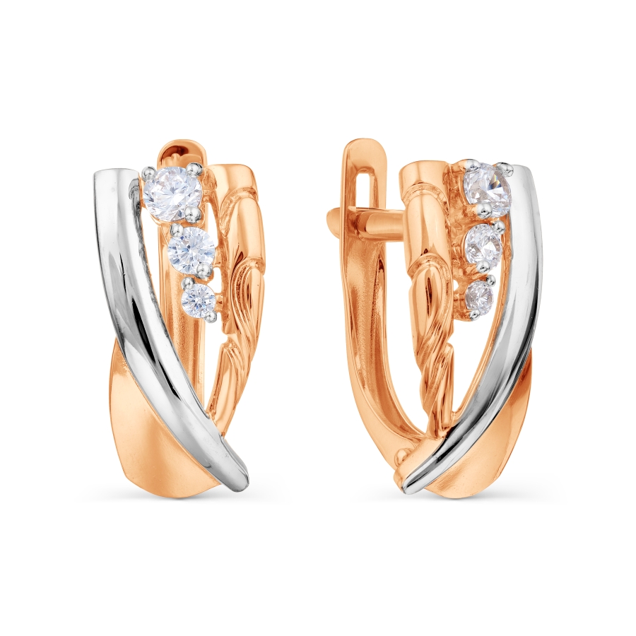 Cercei din aur roșu cu pietre Cubic zirconia