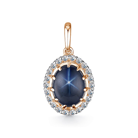 Pandantiv din aur roșu cu pietre Diamant, Safir