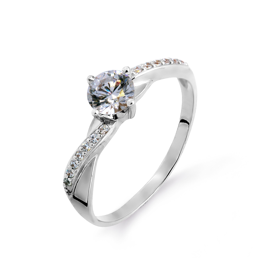 Inel din aur alb cu pietre Cubic Zirconia Incolor