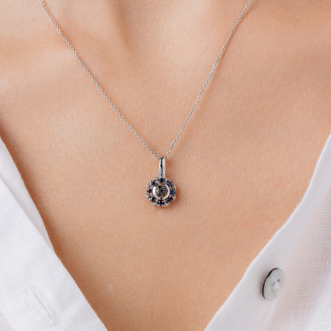 Pandantiv din aur alb cu pietre Diamant negru, Safir