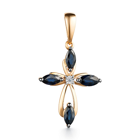 Cruce din aur roșu cu pietre Diamant, Safir
