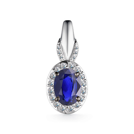 Pandantiv din aur alb cu pietre Diamant, Safir