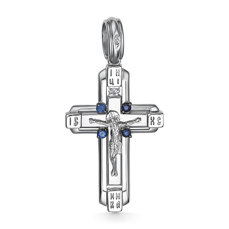 Cruce din aur alb cu pietre Diamant, Safir