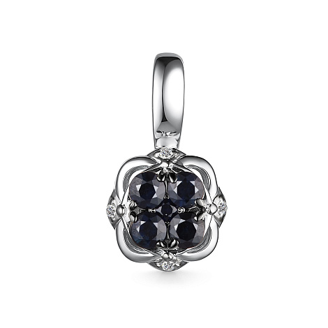 Pandantiv din aur alb cu pietre Diamant, Safir