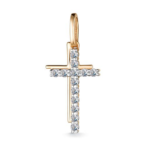 Cruce din aur roșu cu pietre Diamant