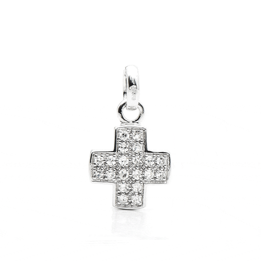 Cruce din aur alb cu pietre Diamant