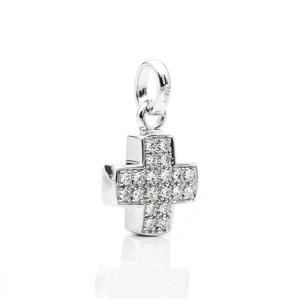 Cruce din aur alb cu pietre Diamant